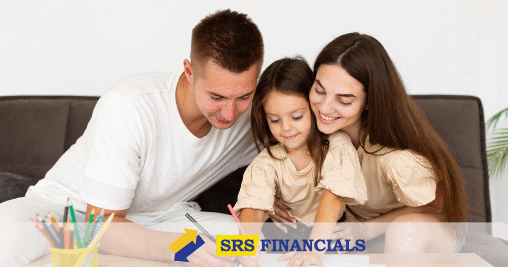 A family sits together on a couch, with the text "SSI Financials" displayed prominently above them.