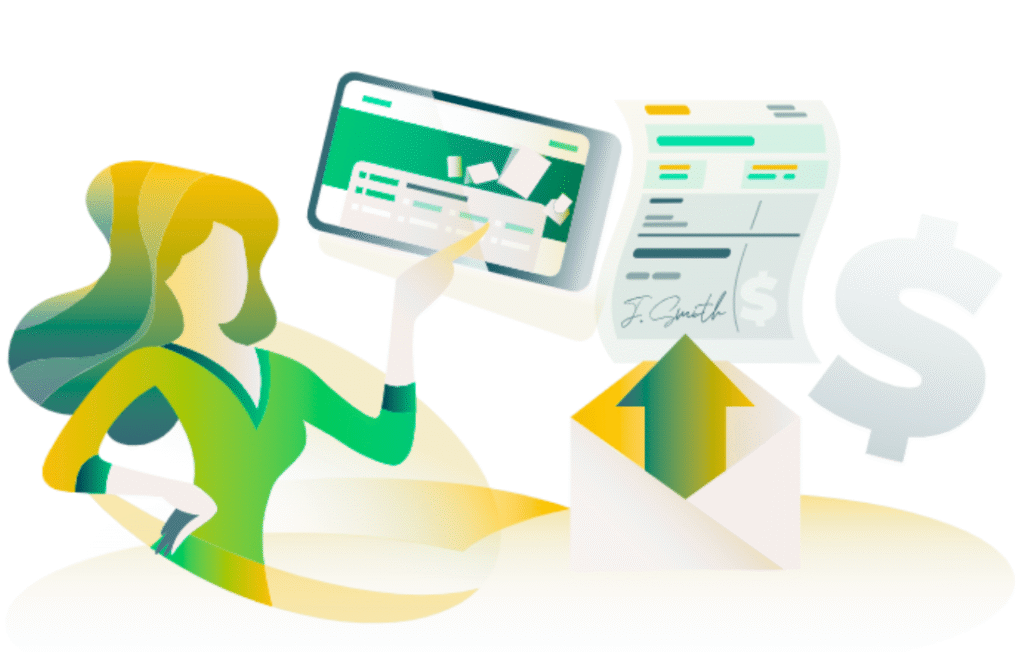 A Woman Holds A Tablet Displaying A Green Upward Arrow, Symbolizing Growth Or Progress In Financial Data.