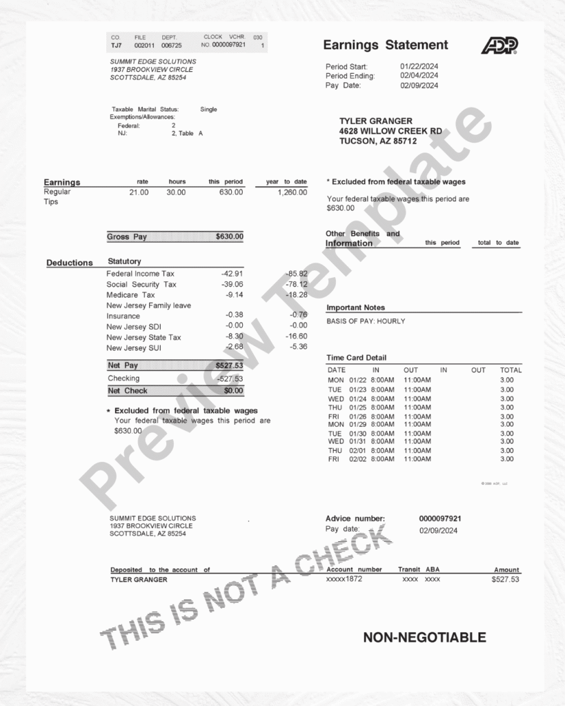 Ready-Made Paystub Template Tailored For Businesses, Offering An Accurate And Professional Format For Employee Paycheck Documentation.